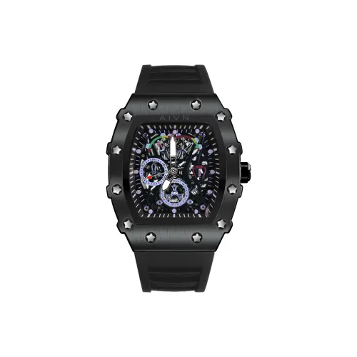 AIVN Кварцевый механизм силиконовый ремешок мужские часы черный циферблат