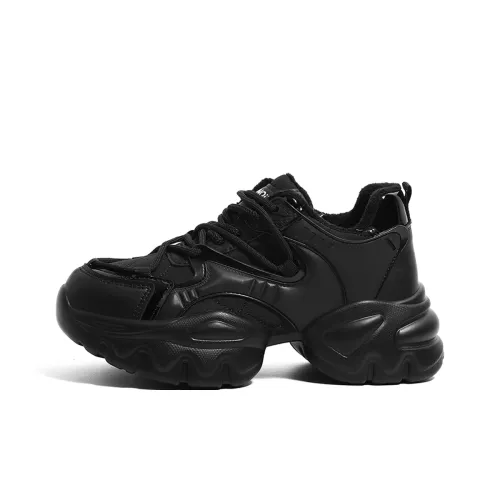 HUANQIU Устойчивый к истиранию Увеличивающий высоту Термический Низкий Топ Кроссовки с толстой подошвой Женские Черные