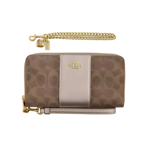 COACH Boxed Покрытый холст Кошелек Маленький Женский Коричневый Светлый Шампанский