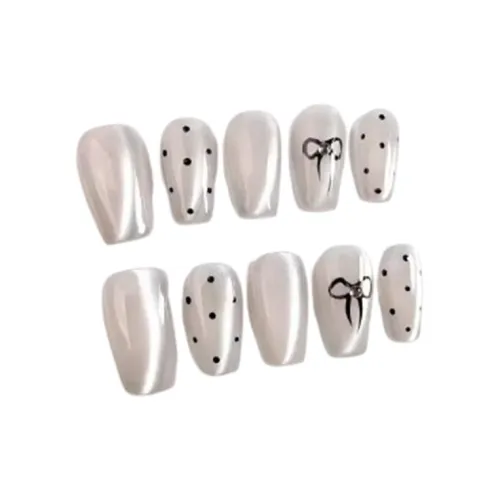 LIANJING [White Moon] Hepburn Style Polka Dot Coquette Style False Nail Short LADDER 20mm