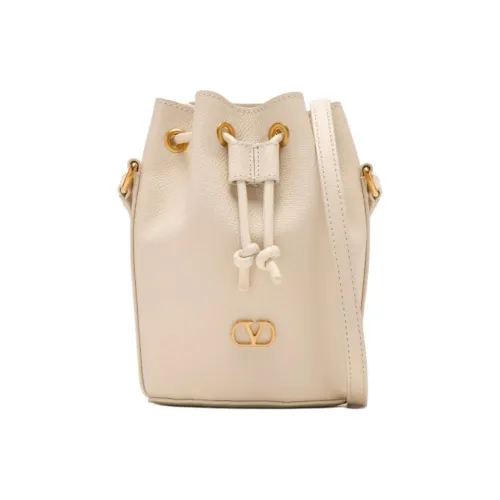 Valentino Vlogo Signature Телячья кожа Ведрообразная сумка Сумка через плечо Мини Женская Айвори