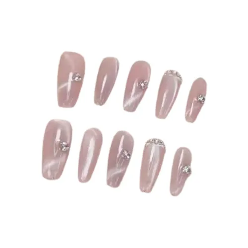 LIANJING Ручной работы Телесный S CURVE Кошачий глаз Градиентный Искрящийся Маленький кластер Ромб Мягкий False Nail Средний LADDER 25 мм