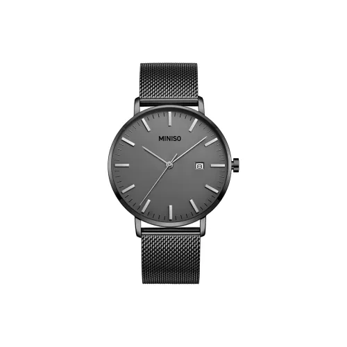 Miniso Ultra Тонкий Минималистичный Дизайн Модный Бренд Кварцевый Механизм Мужские Часы Черный Циферблат