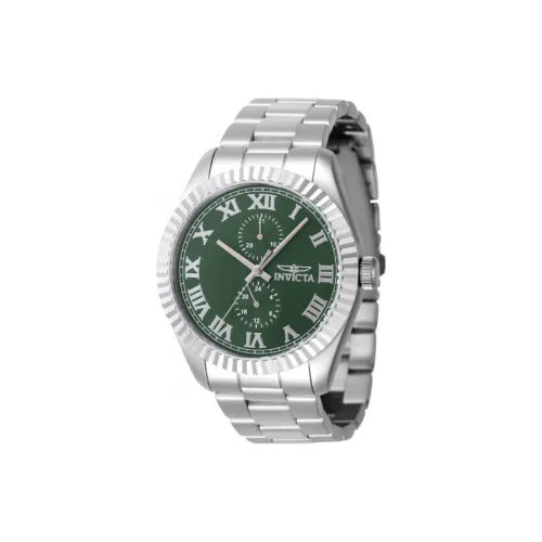 INVICTA Мужские часы Кварцевый механизм Ремешок из нержавеющей стали 43 мм Зеленый циферблат