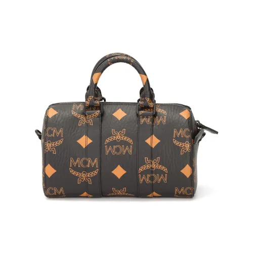 MCM Aren Покрытый холст Бостон Сумка через плечо Сумка Маленькая Женская Черная