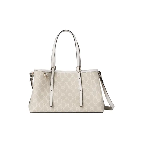 GUCCI GG Emblem Кожаная отделка Сумка на плечо Маленькая Женская Бежевая и Белая