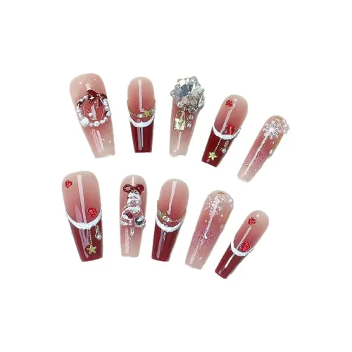 LIANJING [Носки] Красный Тема Ручная работа Искусственный Ногтик Сладкий стиль Новый PURE Броня Осветляющий Длинный Ногтевой Арт 30MM Трапециевидный