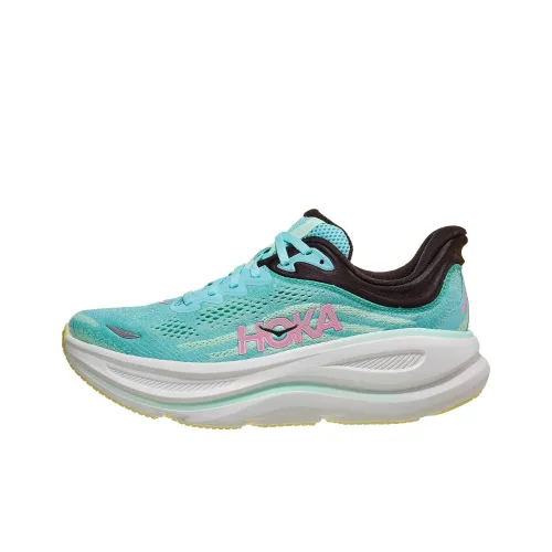HOKA ONE ONE Bondi 9 Устойчивый к истиранию Дышащая Низкий Топ Обувь для бега на длинные дистанции Женская Синий Мятно-зеленый