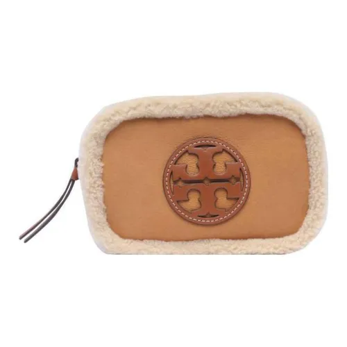 TORY BURCH Кожаный клатч из овечьей шкуры маленький женский коричневый