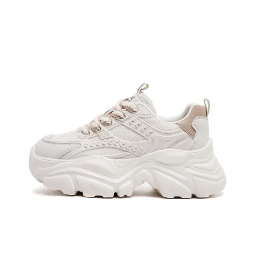 MALEMONKEY Противоскользящий Износостойкий Дышащий Увеличивающий высоту Низкий Топ Кроссовки с Толстой Подошвой Женские Бежевые