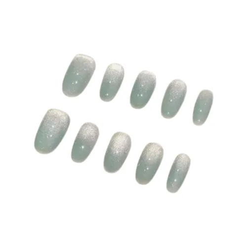 LIANJING [Мята Конфетный цвет] Премиум Glass Beads Cat Eye Искра False Nail Овал 20 мм