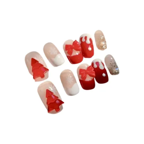 LIANJING [Красный Overture] Тематическое издание False Nail Ручной дизайн Ногтей Патч Бант Милый Празднование Позиционирование стиля 20 мм Короткий LADDER
