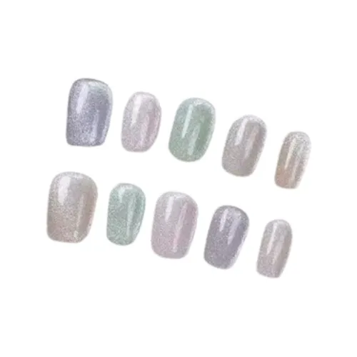 LIANJING [Многоцветный Кошачий глаз] Премиум Handcrafted False Nail Короткий LADDER 17 мм