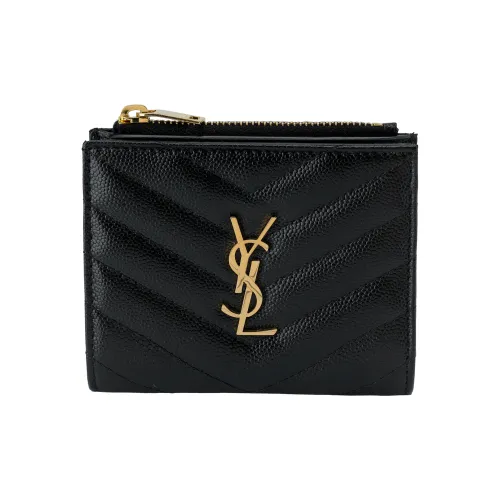 SAINT LAURENT CASSANDRE Лоскутное шитье с рельефной тисненой кожей держатель для карт и кошелек женский черный