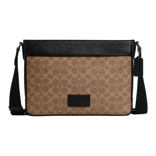 COACH District Покрытый холст Сумка через плечо Большая Мужская Коричневая и Черная