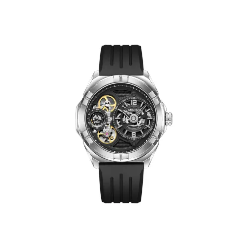 Miniso Mechanical Heart Черный Warrior Кварцевый Механизм Резиновый Ремешок Часы Мужские Часы Черный Циферблат