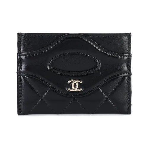CHANEL Клетка Блестящий Телячья кожа Держатель для карт Держатель для карт Унисекс Черный