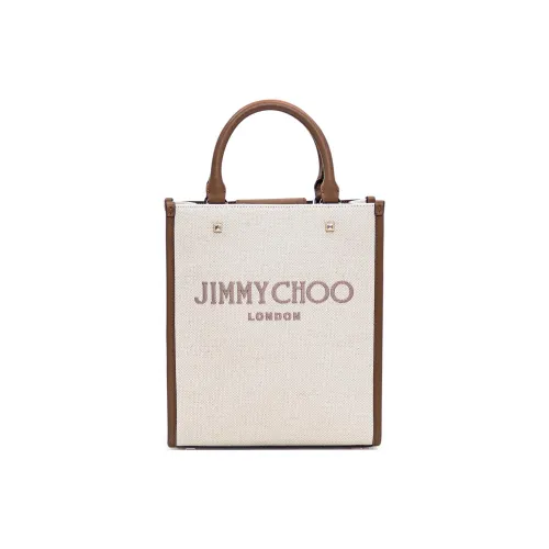 Jimmy Choo Avenue Ткань Тоут Сумка Сумка для покупок Сумка на плечо Сумка Женская Бежевая и Коричневая