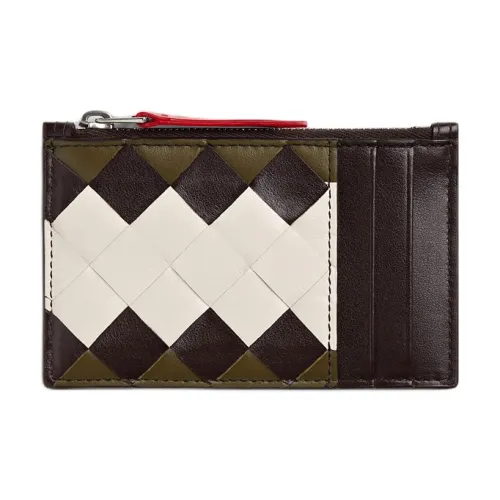 Bottega Veneta Intrecciato Коровья кожа Картхолдер Женские Грязь Коричневый Шоколадно-коричневый Мел белый Темно-красный