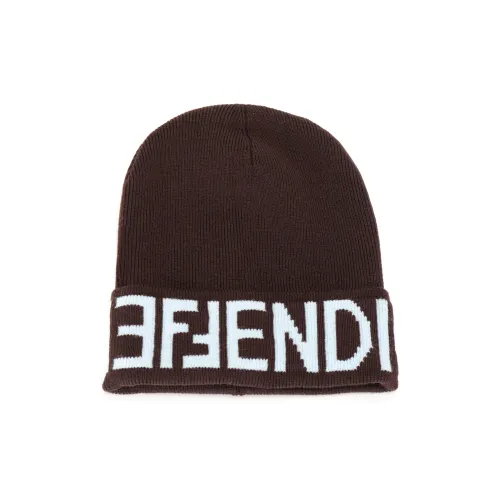 FENDI Флисовая шерсть Шапки-бини Женские Светло-синий+Коричневый