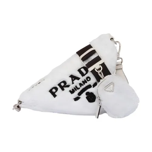 PRADA Triangle Soft Fleece Crossbody Bag Shoulder Bag Mini Women's White