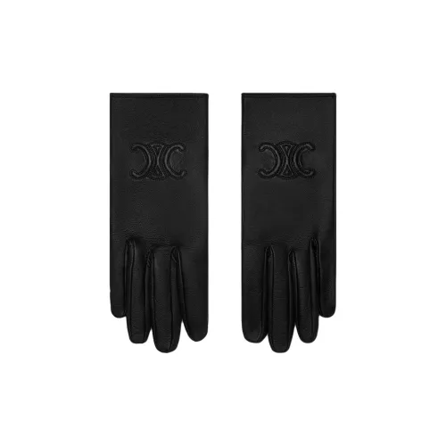 CELINE Lambskin Silk Gloves Women's Black