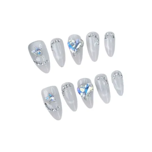 LIANJING [Туманный] Handcrafted False Nail Премиум Nail Patch Премиум Свет Роскошь French Кошачий глаз Aurora Sparkling 25mm Oval