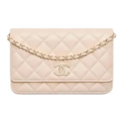 CHANEL Lambskin Wallet Women's Light Beige