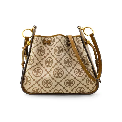 TORY BURCH T Monogram Жаккард с кожаными вставками Cloche Сумка Сумка через плечо Средняя Женская Hazelnut Коричневый