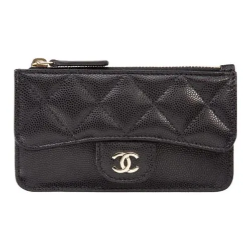 CHANEL Рельефная Телячья Кожа Держатель для Карт Женский Черный