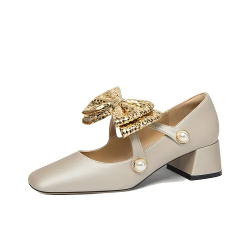 Lily Wei Туфли Мэри Джейн Абрикосовый Серый Женские