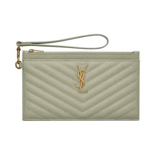 SAINT LAURENT Кошелек из коровьей кожи клатч женский цвет матча зеленый