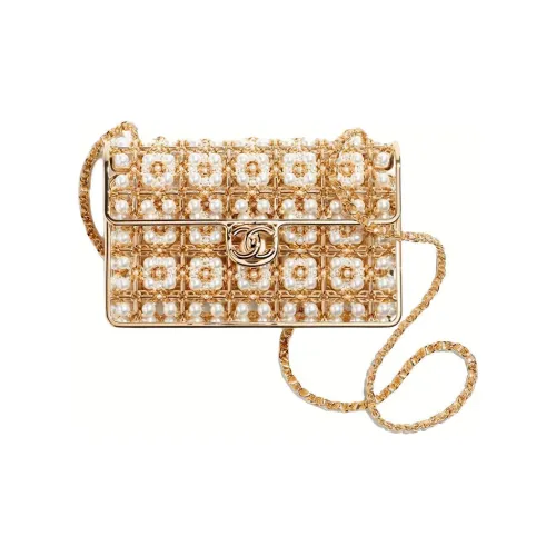 CHANEL Жемчужный Стразы Cut Out Evening Bag Сумка через плечо Клатч Женские Золотой