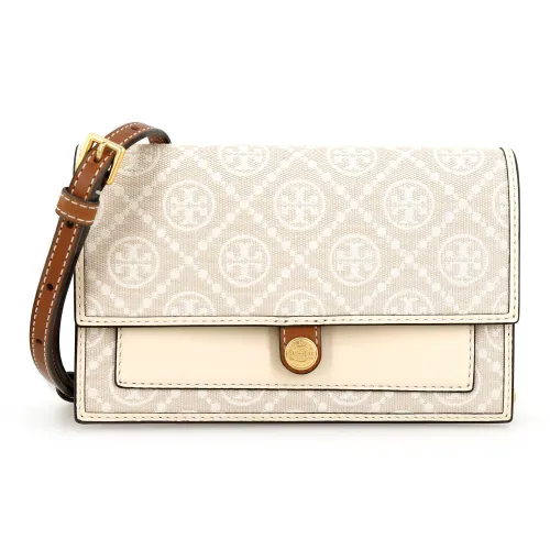 Tory Burch T Monogram Кожаная отделка Металлическая Сумка через плечо Стандартная Женская Айвори Белый