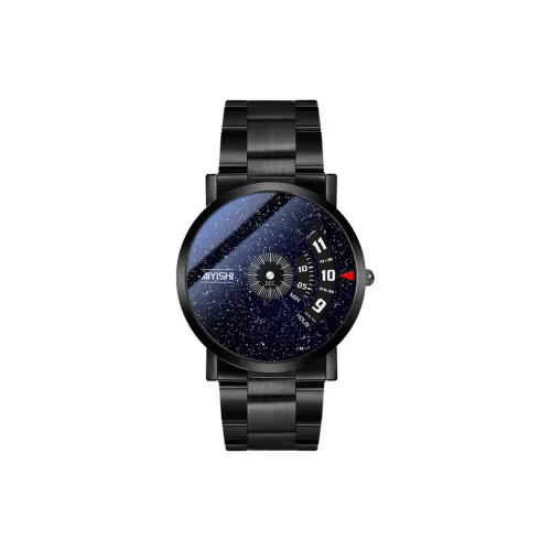 AIYISHI Wormhole Series Кварцевый механизм Нержавеющая сталь Ремешок Часы Мужские часы Черный циферблат