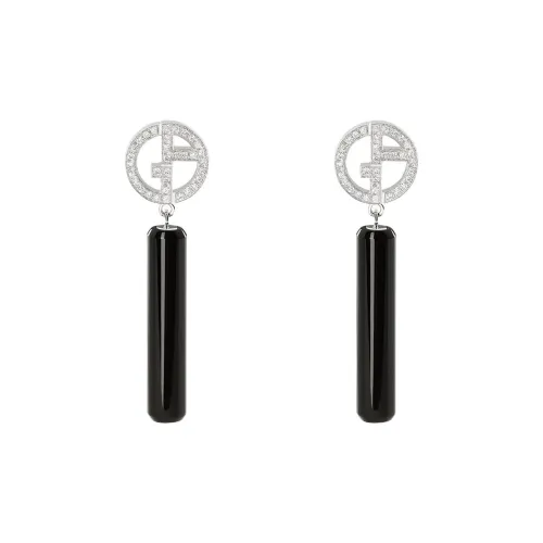 AMANI 18К Белое золото ромб оникс черный агат серьги женские черный