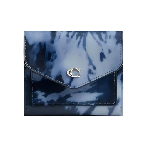 COACH Wyn Гладкая кожа Кошелек Мини Женские Светлый Антикварный Никель Night Морской синий