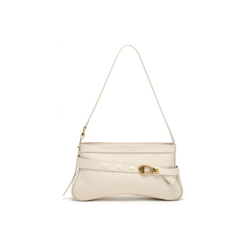 Simedin Воловья кожа Разделенная кожа Сумка Baguette Плечо Средний Женский Молочный белый Глубокий черный