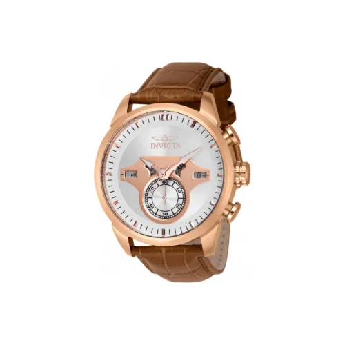 INVICTA Наручные часы Кварцевый механизм Кожаный ремешок 46 мм Серебристый циферблат Мужские часы