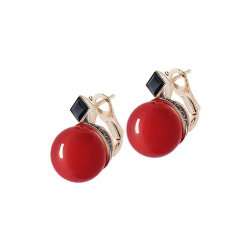 AMANI Рубин Агат 18К Золото Серьги с Драгоценным Камнем Унисекс Красный