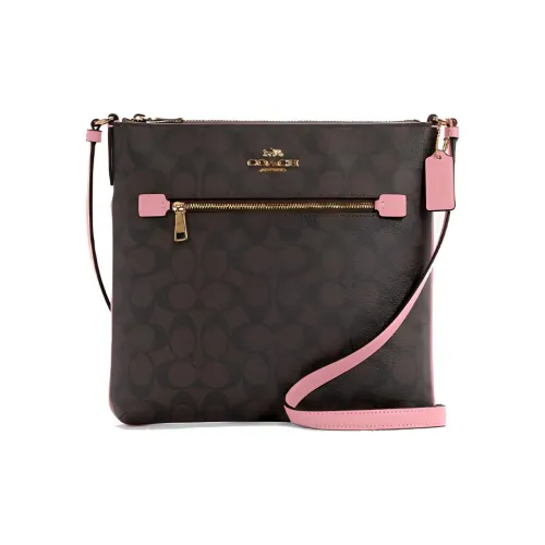 COACH Rowan Холст и Кожа Сумка для документов Сумка через плечо Сумка на плечо Средняя Женская Коричневый Перламутрово-розовый