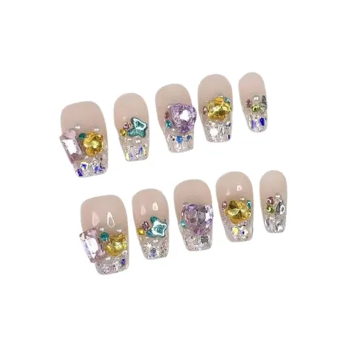 LIANJING [Конфетный цвет Сода] Ручной работы Искрящийся Полный Стразы False Nail Средний ЛАДДЕР 25 мм
