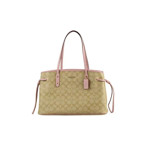 COACH Шнур холщовая кожа сумка через плечо большая женская светлый хаки и цвет вишневого цветка