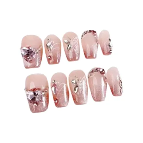 LIANJING Роскошь Телесный Маленький Pile Sparkling Butterfly Rhinestone False Nail Короткий LADDER 20mm