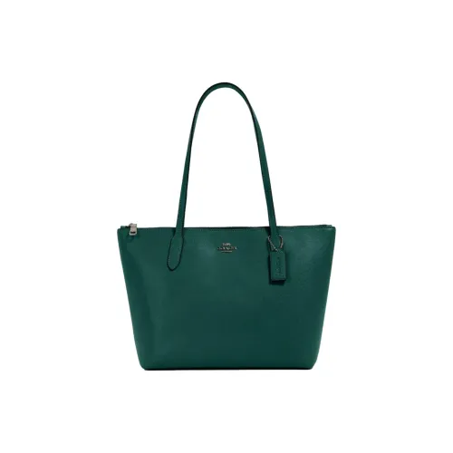 COACH Zip Top Tote Крестообразная текстура Кожа Сумка Сумка через плечо Большая Женская Лесной зеленый