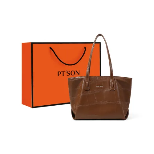 PT'SON Сумка из коровьей кожи с синтетической кожей сумка-тоут сумка для покупок сумка через плечо стандартная женская коричневая