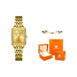 Золотистый стальной браслет, золотой циферблат [оранжевая коробка]