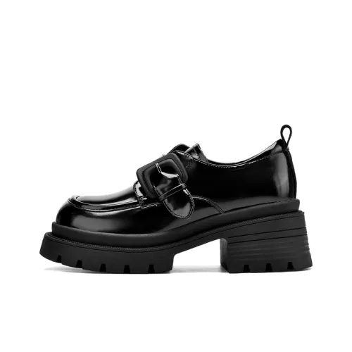 JOSINY Британский стиль, Универсальный, Флис с подкладкой, Термический, Deep Палец, Без подкладки, Лоферы, Высота каблука 6,7 см, Женские, Черный