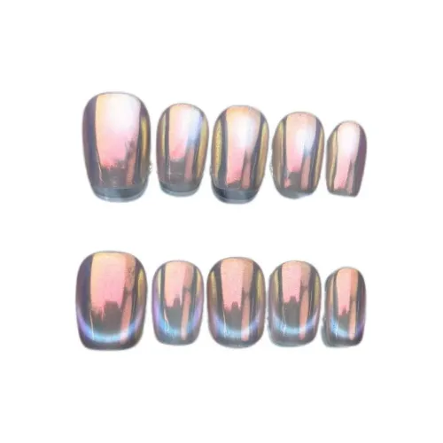 LIANJING [Aurora] Ручная работа Фальшивый Ногтей Aurora Glass Beads Cat Eye Радужный Наклейка для Ногтей 17 мм Короткий Квадрат