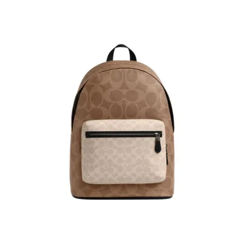 COACH West Искусственная кожа Рюкзак Большой Мужской Песочный Желтый и Коричневый Желтый